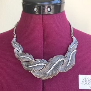Diamond and Silver Leaf Necklace